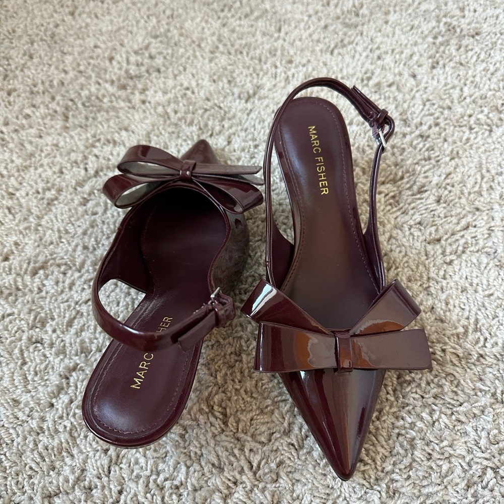Marc Fisher Burgundy Patent Bow Heels
